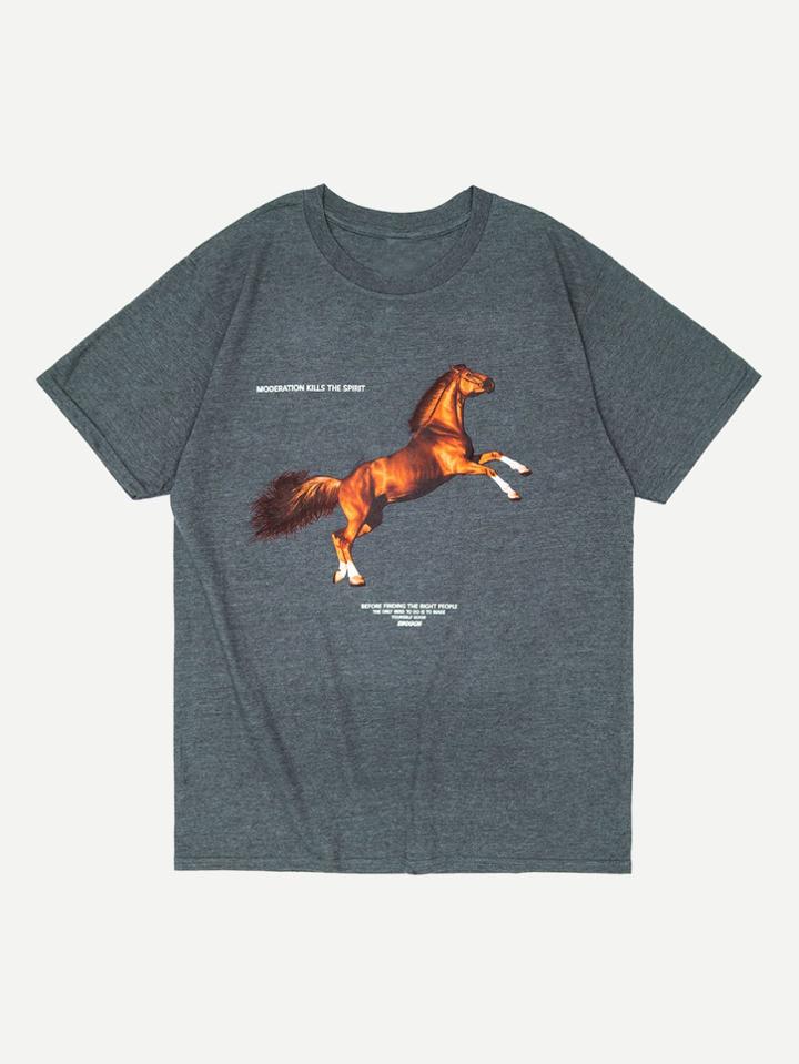 Romwe Men Horse Print Tee