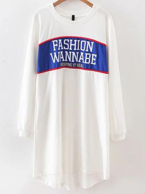 Romwe White Letter Print High Low Sweatshirt Dress