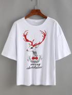 Romwe Elk Print White T-shirt - White