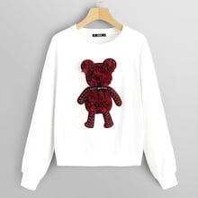 Romwe Pearl Beading Patched Sweatshirt