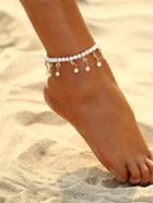 Romwe Faux Pearl & Crystal Decorated Beaded Anklet