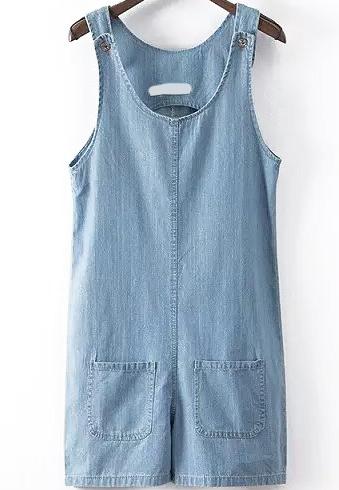 Romwe With Pockets Denim Jumpsuit