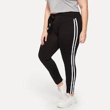 Romwe Plus Knot Waist Varsity Tape Side Leggings