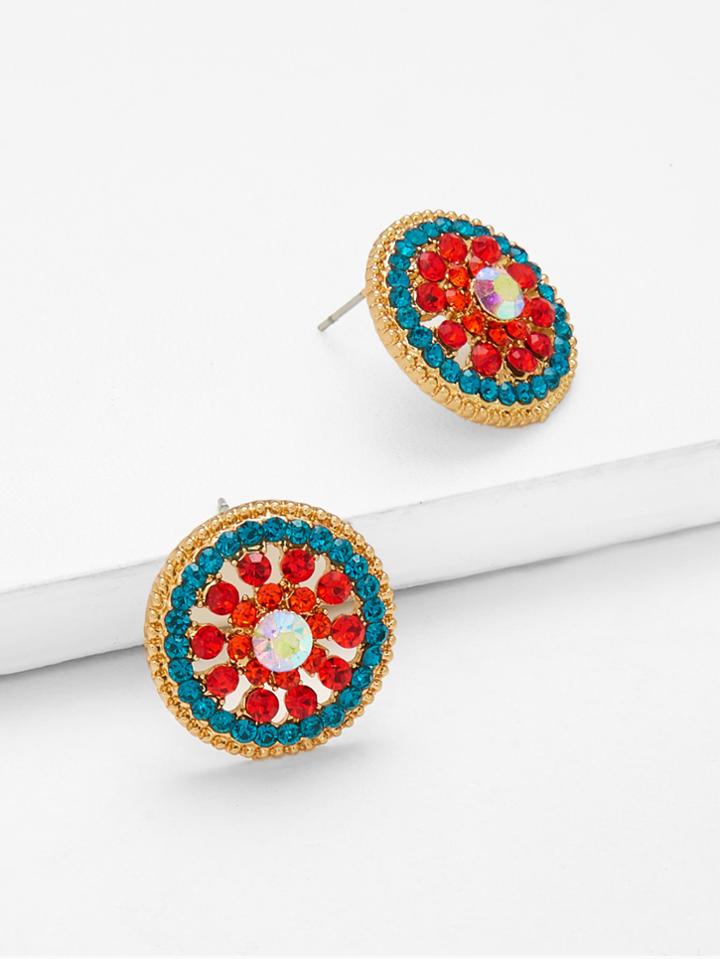 Romwe Mixed Rhinestone Decorated Stud Earrings