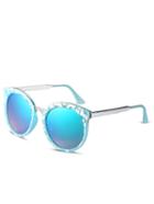 Romwe Browline Frame Blue Lenses Printed Sunglasses