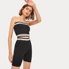 Romwe Letter Tape Panel Bandeau Top With Shorts