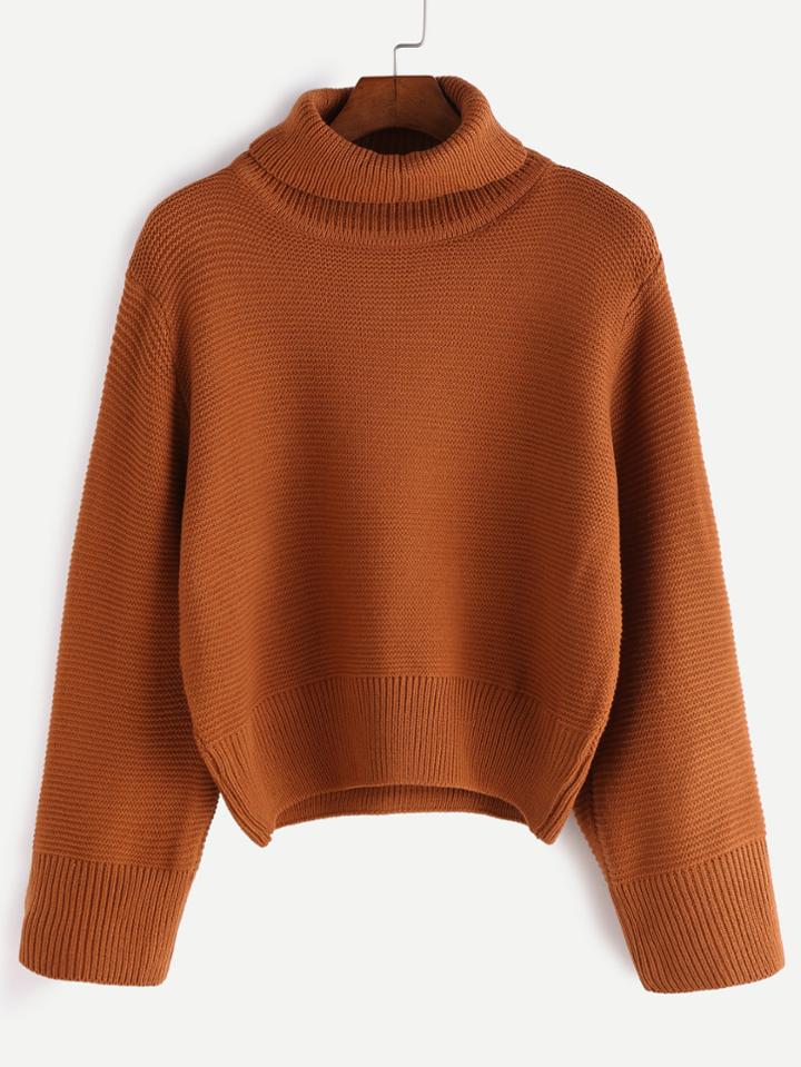 Romwe Khaki Turtleneck Loose Sweater