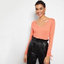Romwe Scoop Neck Drawstring Cuff Top