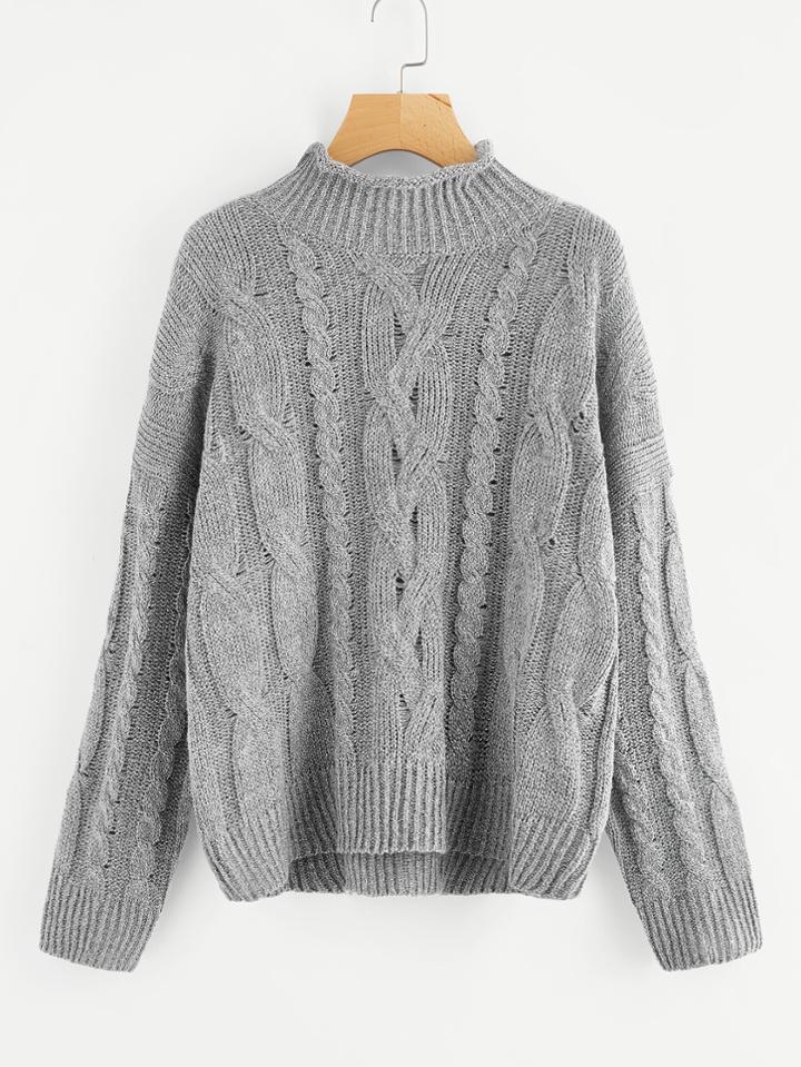 Romwe Solid Cable Knit Jumper