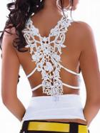 Romwe White Lace Racerback Ruched Sleeveless Top