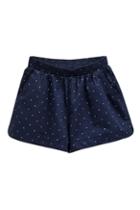 Romwe Elastic Dot Print Navy-blue Shorts