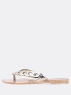 Romwe Gold Glitter Link Chain Flip Flops