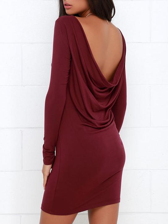 Romwe Wine Red Round Neck Backless Dress