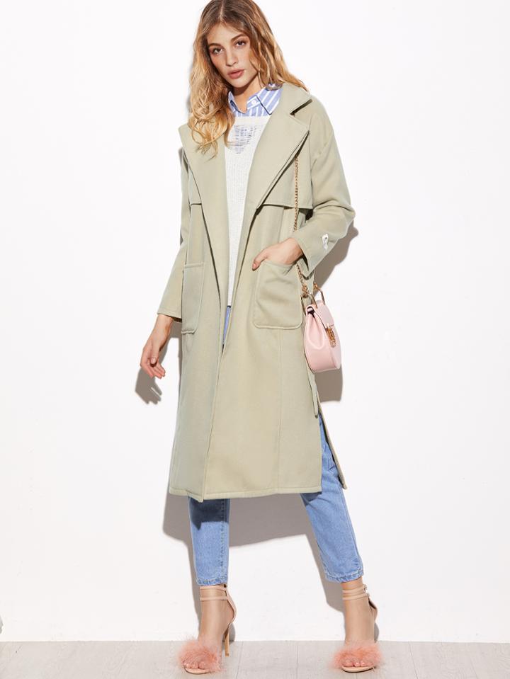 Romwe Grey Back Storm Flap High Slit Coat With Belt