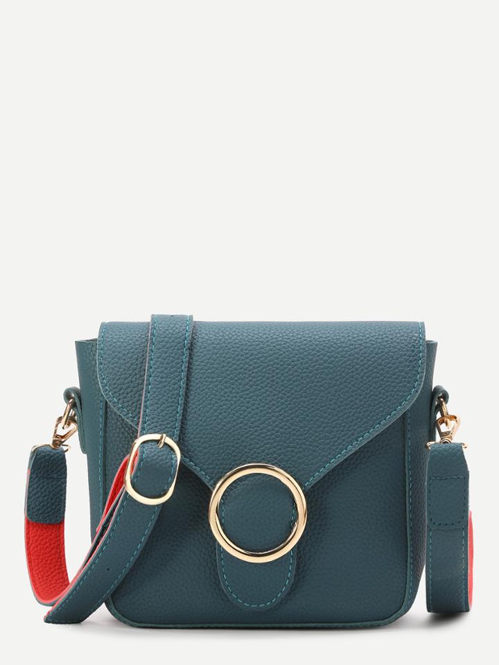 Romwe Teal Ring Detail Pu Shoulder Bag