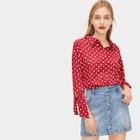 Romwe Single Breasted Polka Dot Knot Cuff Blouse