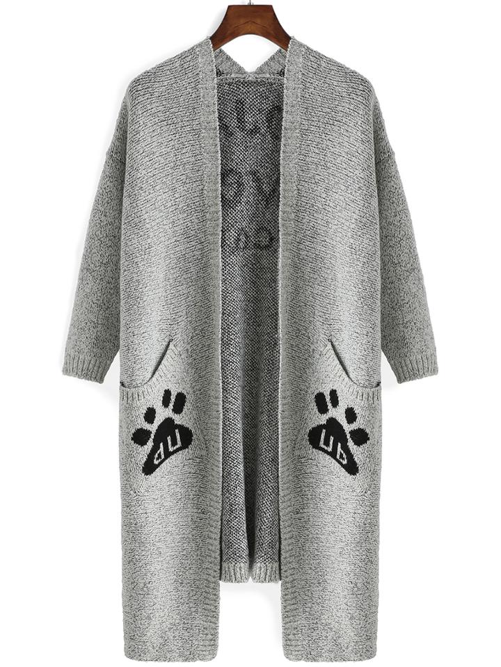 Romwe Letter Print High Low Grey Coat