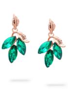 Romwe Green Leaf-shaped Rhinestone Earrings