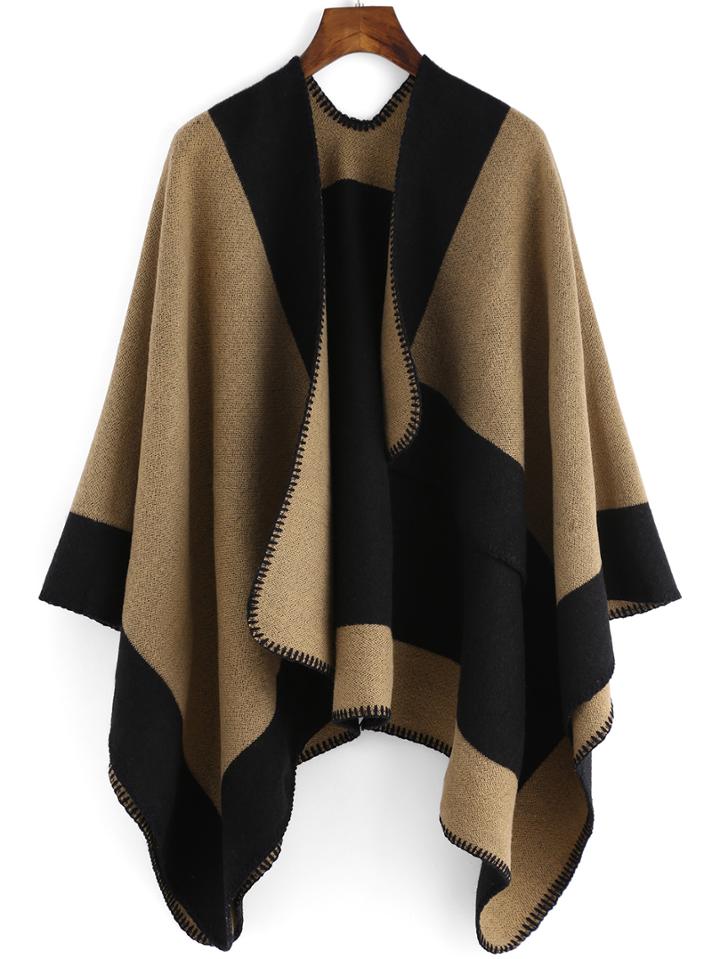 Romwe Color-block Woolen Loose Poncho