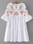 Romwe Bell Sleeve Flower Embroidery Dress