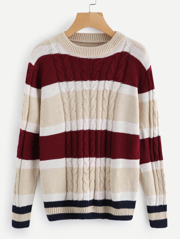 Romwe Contrast Wide Striped Sweater