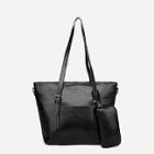 Romwe Solid Pu Tote Bag With Purse