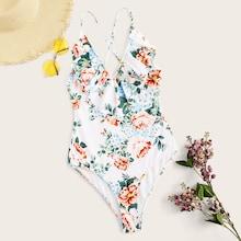 Romwe Random Floral Ruffle Crisscross One Piece Swimwear