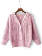 Romwe Lace Scalloped Insert Cable Knit Cardigan