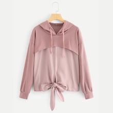 Romwe Knot Front Drop Shoulder Drawstring Hoodie