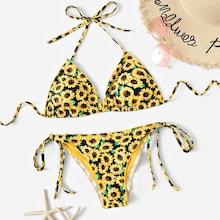 Romwe Random Floral Triangle Top With Tie Side Bikini