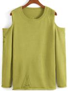 Romwe Open Shoulder Green Sweater