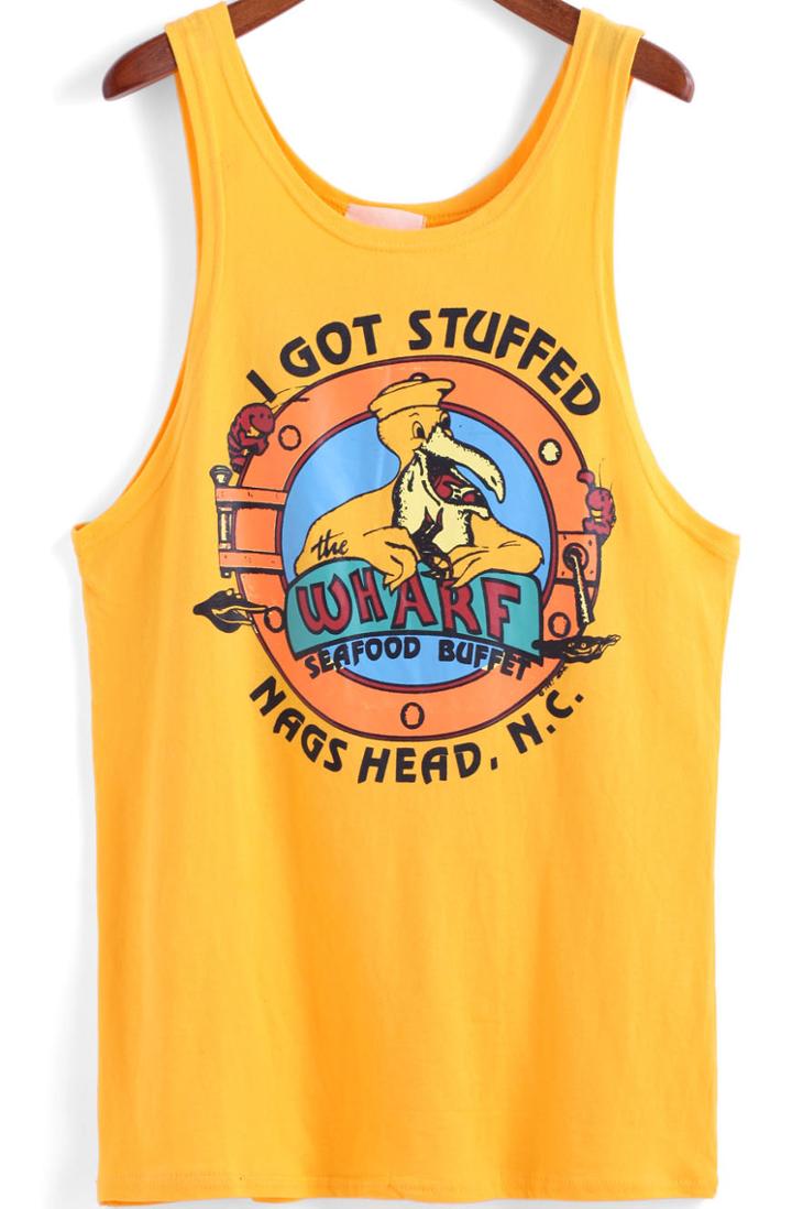 Romwe Letter Print Yellow Tank Top