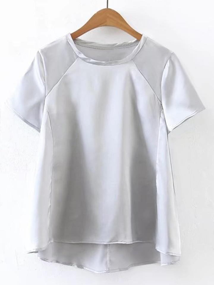 Romwe Raglan Sleeve High Low Satin Tee