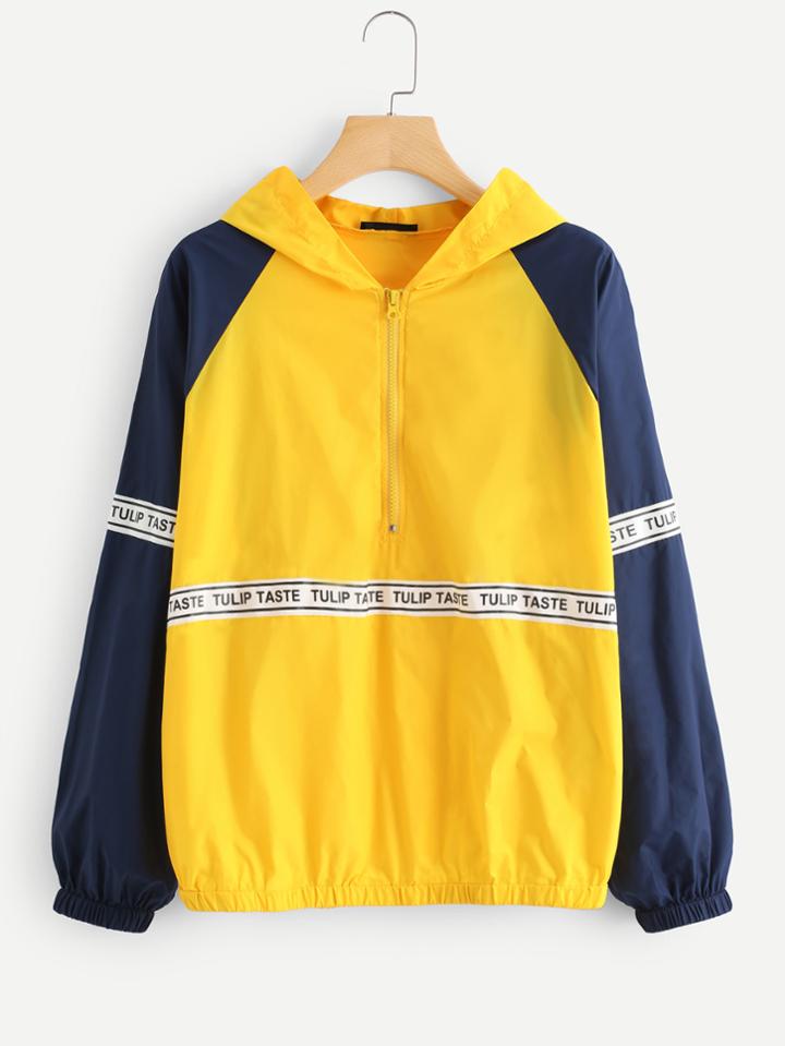Romwe Letter Print Raglan Sleeve Hoodie Jacket