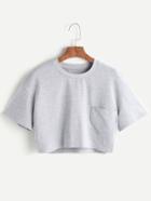 Romwe Chest Pocket Crop Heathered Sweatshirt