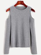 Romwe Grey Open Shoulder Knit T-shirt