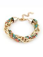 Romwe Multicolor Beads Metal Chain Handmade Bracelet