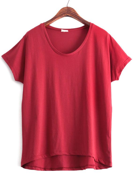 Romwe Dip Hem Wine Red T-shirt