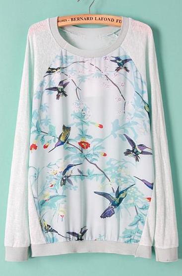 Romwe Bird Print Loose Knitwear