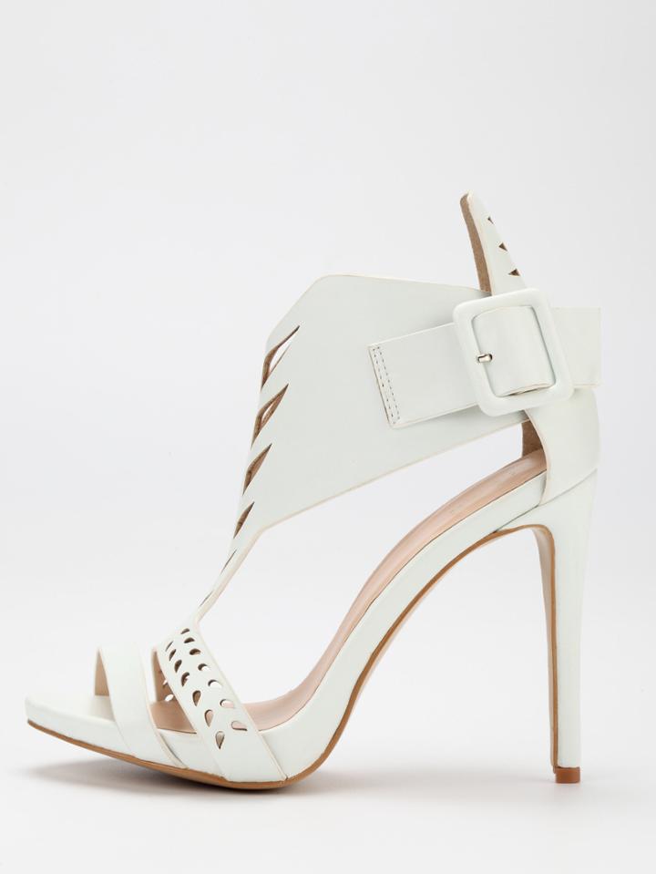 Romwe White Laser Cut T-strap Ankle Cuff Sandals
