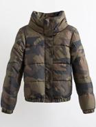 Romwe Army Green Letter Print High Collar Padded Camouflage Coat