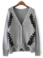 Romwe Grey Raglan Sleeve Slit Hem Button Sweater Coat
