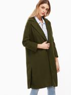 Romwe Army Green Wool Blend Split Side Long Coat