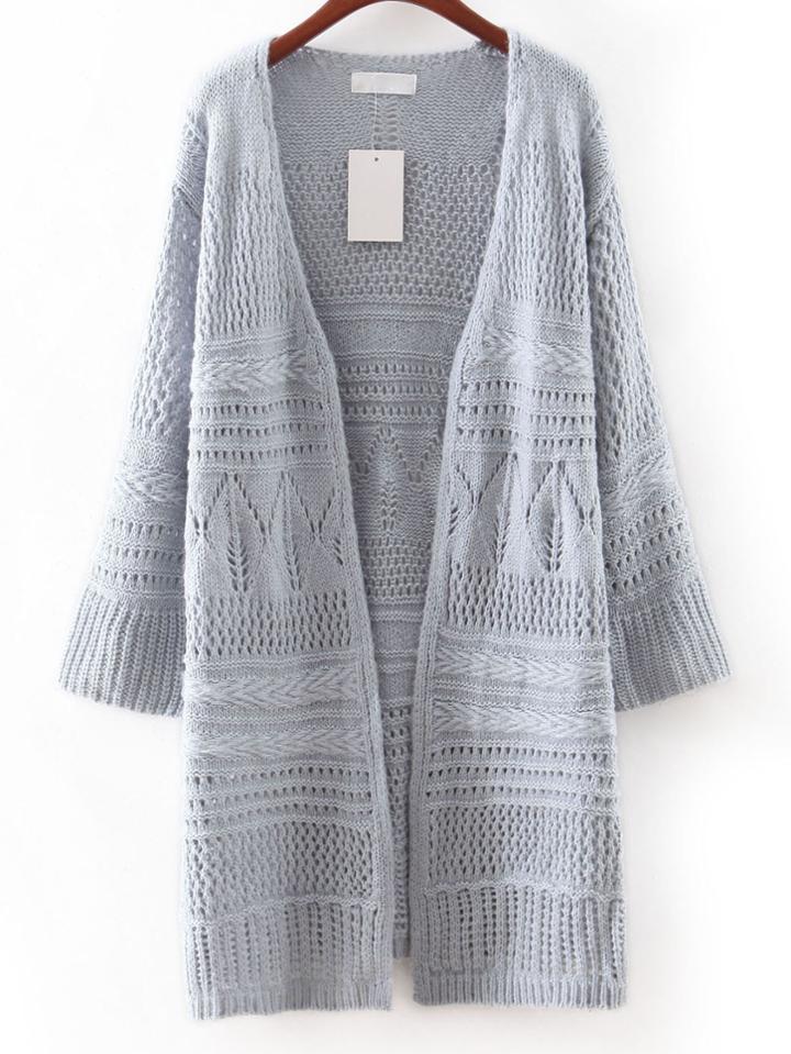 Romwe Grey Hollow Plain Long Cardigan