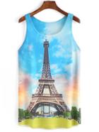 Romwe Eiffel Tower Print Tank Top