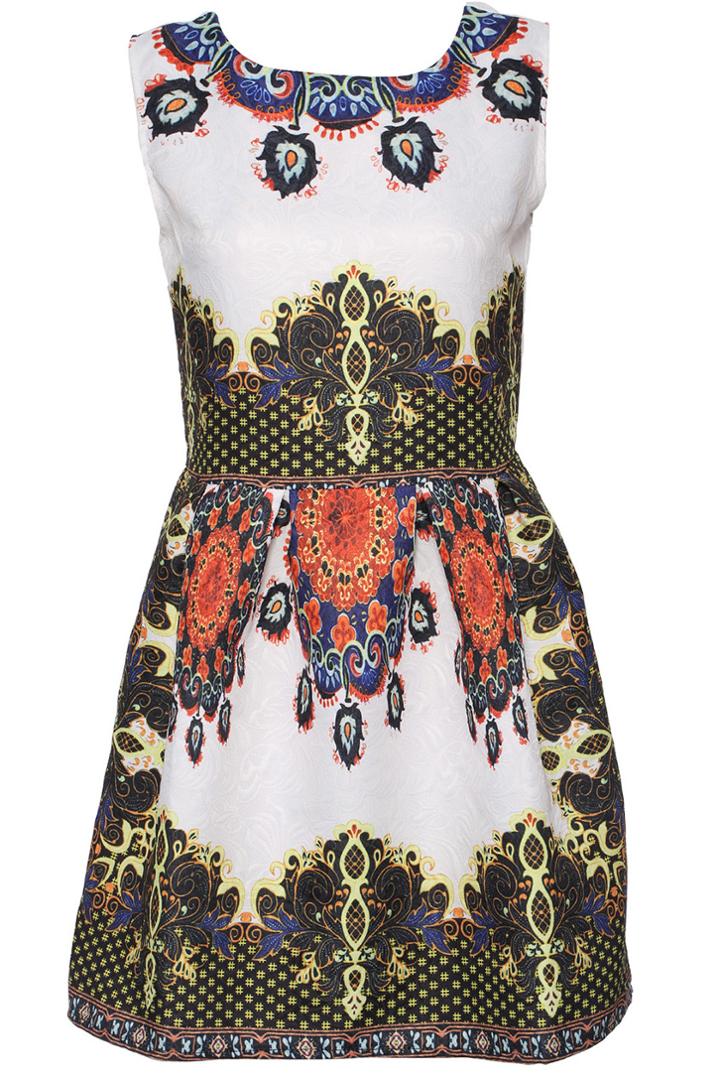 Romwe Romwe Floral Print Sleeveless White Dress