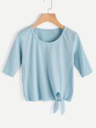 Romwe Knotted Hem Ribbed Top