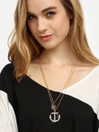 Romwe Golden Dual-layer Anchor Pendant Necklace