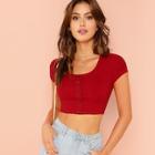 Romwe Button Up Fitted Crop Tee