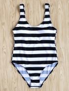Romwe Two Tone Striped Print Scoop Neck Swimsuit